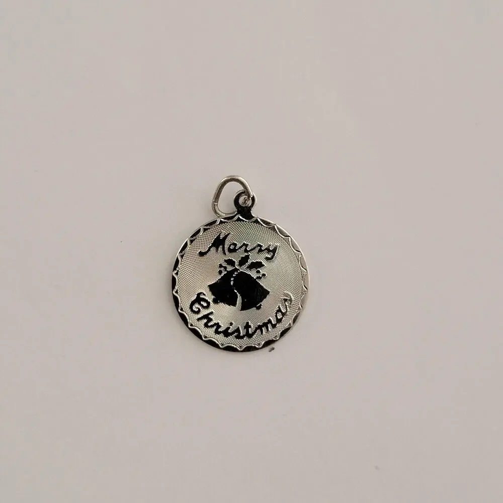 Womens Watch White Dial Silver Case Engraved Merry Christmas Round Charm